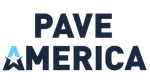 Pave America logo with a stylized star and bold dark blue text on a transparent background