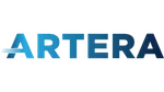Blue gradient ARTERA logo with motion lines integrated into letter A on transparent background