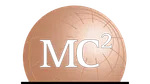 Copper-colored sphere with black MC squared text and curved grid lines representing a scientific concept.
