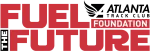 Red and white Fuel the Future Foundation logo with bold uppercase text on transparent background