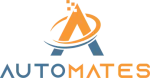 Logo featuring a stylized letter A with orbiting ring in orange and blue above the word AUTOMATES