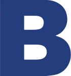 Bold blue letter 'B' on a black background, showcasing a modern and minimalist design.