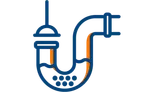 Illustration of a clogged pipe with debris blocking water flow inside a P-trap plumbing pipe.