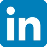 White LinkedIn logo icon on a blue square background with rounded corners