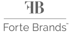 Forte Brands logo with stylized initials FB above horizontal line and company name in gray on black background