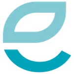 Abstract blue stylized lowercase letter e with curved leaf-like shapes on a transparent background