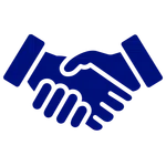 Simple blue handshake icon symbolizing agreement, partnership, or cooperation on a transparent background