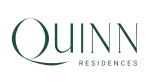 Logo for Quinn Residences featuring elegant dark green typography on a transparent background