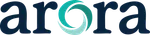 Aurora logo with stylized swirling design in teal and navy blue text