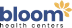 Bloom logo with stylized yellow flower petals forming the dot on the letter m in blue text.