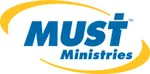 MUST Ministries logo with blue text and yellow swoosh on white background