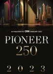 Pioneer 250 2023 award graphic with dark cityscape background and gold and silver text highlights.