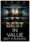 2023 Best in Value and Best in Business Award from U.S. News Small Business Health on dark cityscape background.