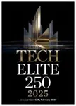 Tech Elite 250 2025 award logo with gold and white text on a black background and a stylized gold emblem.