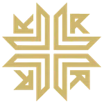 Symmetrical gold geometric pattern forming a cross shape on a black background