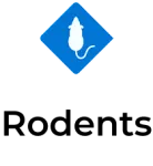 White mouse silhouette on a blue diamond-shaped background representing a laboratory or research icon.