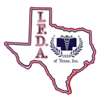 Logo of IFDA of Texas, Inc. shaped like Texas with medical symbol and founding year 1933.