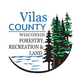 Vilas County Wisconsin Forestry, Recreation, and Land logo with trees and water elements in a circular design