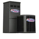 ReliableAir System HVAC units including a furnace and an air conditioner with black metal casing.