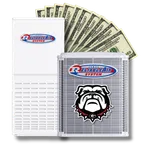ReliableAir HVAC system units with cash behind, symbolizing energy savings and cost efficiency.