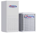 ReliableAir System branded white indoor furnace and outdoor air conditioning unit side by side.