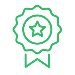 Green award ribbon icon with a star in the center on a transparent background