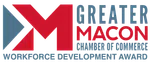 Logo of Greater Macon Chamber of Commerce Workforce Development Award with red and blue design elements
