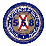 Emblem of International Brotherhood of Electrical Workers Local 558 with Alabama map and established date February 28, 1918.