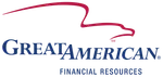 Great American Financial Resources logo with stylized red eagle and blue text on white background