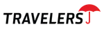 Travelers logo with black text and a red umbrella icon above the letter J.