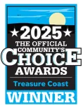 2025 The Official Community's Choice Awards Treasure Coast Winner logo with stars and sun graphic