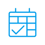 Blue calendar icon with a checkmark indicating a scheduled or completed event