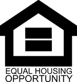 Black and white equal housing opportunity logo with house and equal sign symbol.