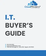 CloudMinders IT Buyer's Guide cover with contact info and logo on a white background.