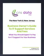 Cover page of a business guide on IT support services and fees for New York and New Jersey business owners.