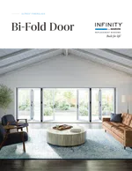 Infinity by Marvin Bi-Fold Door Brochure Cover showing living room with open bi-fold patio door
