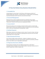 List of six essential business security policies including acceptable use, password management, access control, incident response, data protection, and BYOD.