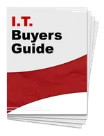 Cover of I.T. Buyers Guide with red and white design and bold black and red text.