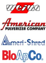 Collection of four company logos including Vecoplan, Ameri-Shred, American Pulverizer Company, and BloApCo.