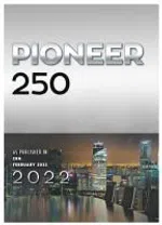 Pioneer 250 issue with city skyline at night and the year 2022 displayed.