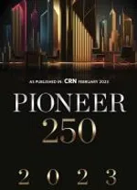 Pioneer 250 2023 award graphic with dark cityscape background and gold and silver text highlights.