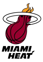 Miami Heat basketball team logo featuring a flaming basketball going through a white hoop on black background