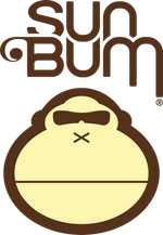 Sun Bum logo with stylized monkey face wearing sunglasses and bold curved text in brown and cream colors.