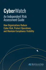 Cover of CyberWatch risk assessment guide on reducing cyber risk and maintaining compliance visibility with network design.