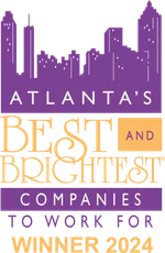 Logo for Atlanta's Best and Brightest Companies to Work For Winner 2024 with city skyline and bold text