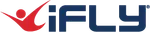 iFLY logo with red stylized human figure and blue bold text on a transparent background