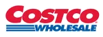 Costco Wholesale logo with red and blue bold text and three horizontal blue lines underlining Wholesale.