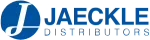 Jaeckle Distributors logo with white J on blue circle and bold blue text on a white background