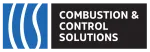 Combustion & Control Solutions logo with blue and white abstract design and bold white text on black background