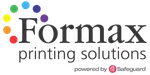 Formax printing solutions logo with colorful circular dots and Safeguard powered text.